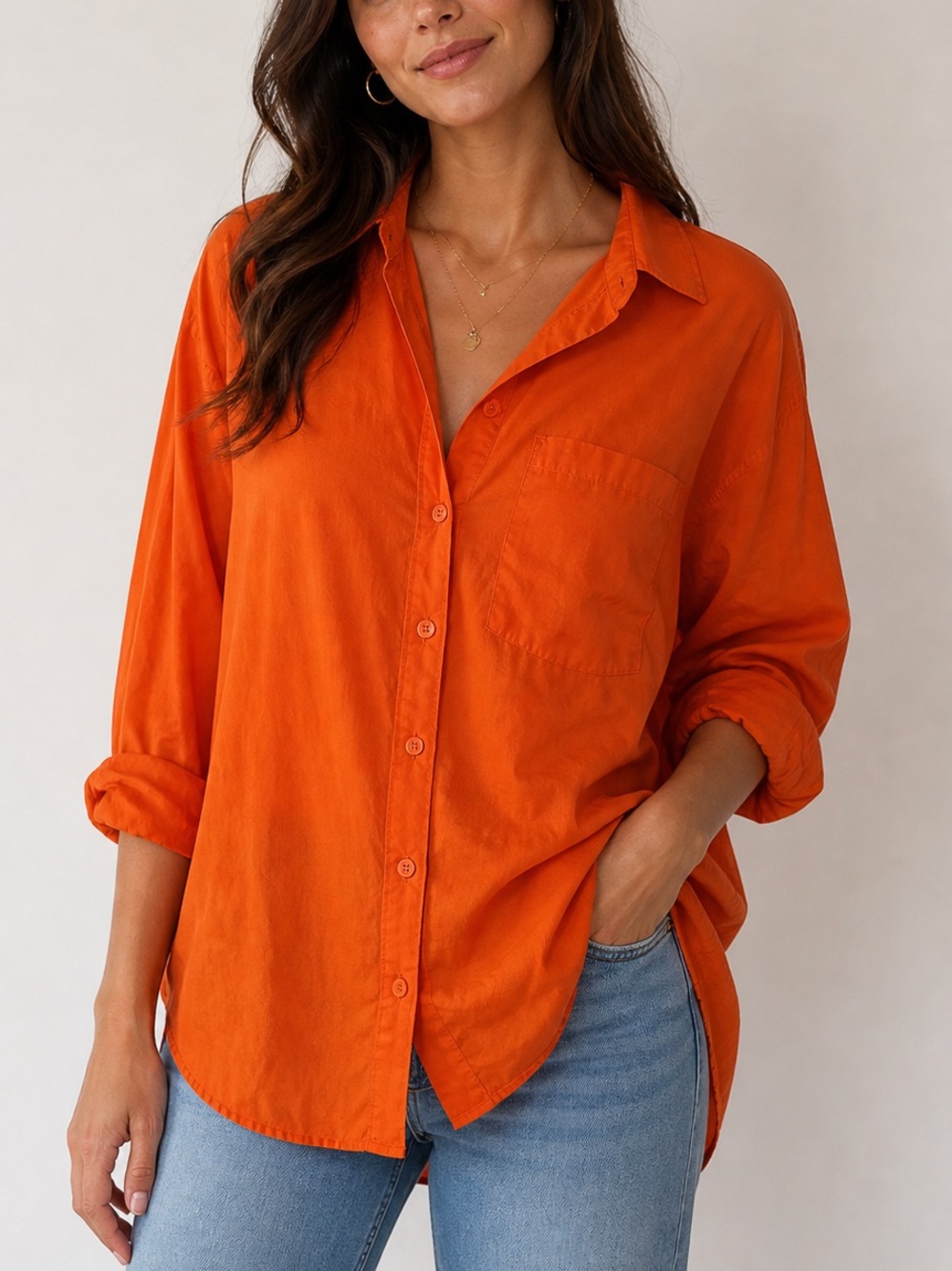Sanctuary Red Orange Button Down Shirt - Picture 1 of 5